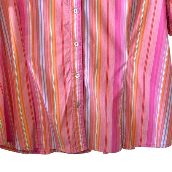 Vintage Bill Blass Jeanswear Woman Plus Size 1X Pink Striped Short Sleeve Blouse - Picture 3 of 5